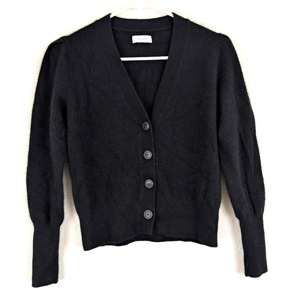 Italic sz S 100% Cashmere Crop Cardigan Sweater black ls buttons 3531